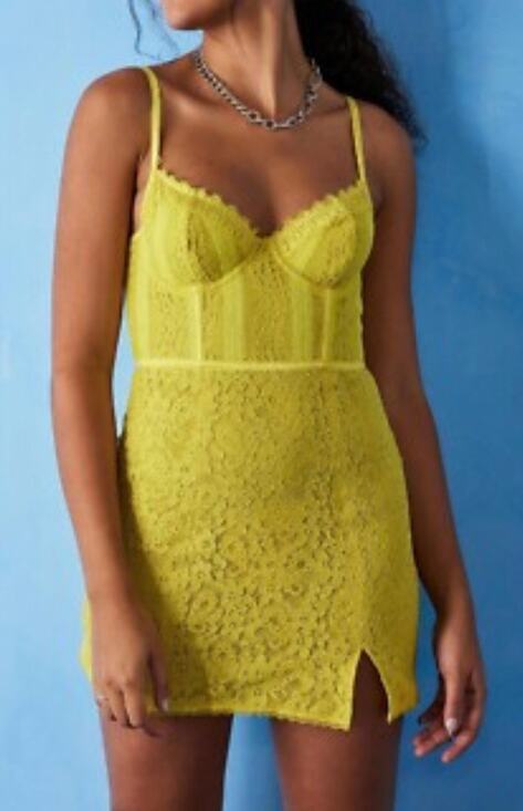 Urban Outfitters Dresses & Skirts - Urban Outfitters Layla Lace Corset Mini Dress Yellow NWT Women's Small
